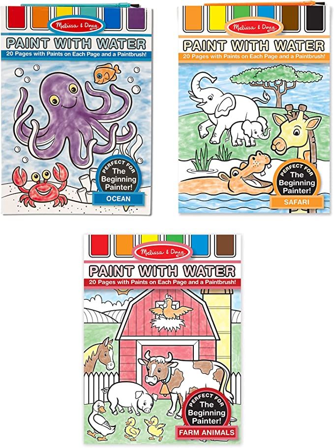 Melissa & Doug Paint With Water Activity Books Set: Farm, Ocean, Safari | Amazon (US)