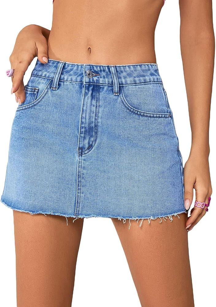 Jumppmile Womens Mini Denim Skirt Mid Waist Mini Dress Jean Skirts | Amazon (US)
