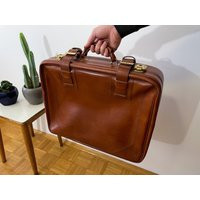 Vintage Cognac Brown Faux Leather Suitcase 70S Luggage, Yugoslavia | Etsy (US)
