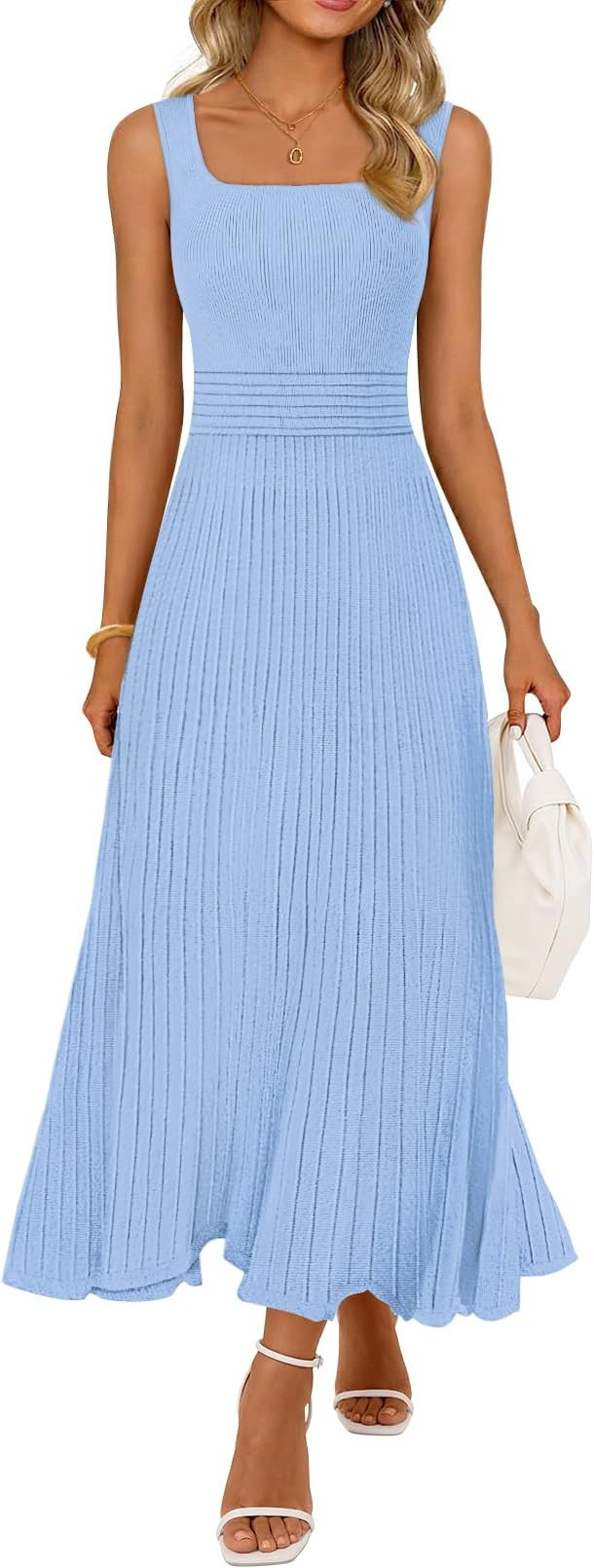 MEROKEETY Women's Summer Casual Midi Dress 2026 Square Neck Sleeveless Pleated A Line Business Wo... | Amazon (US)