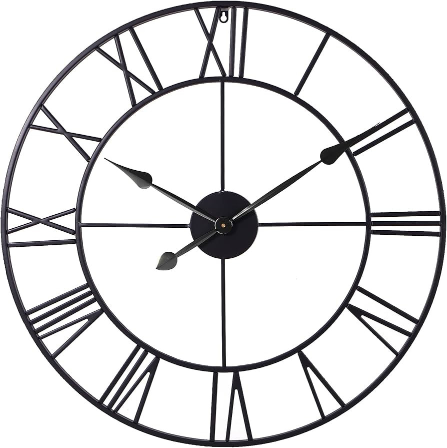 Large Modern 30 Inch Black Metal Roman Numeral Indoor Silent Non-Ticking Battery Operated Wall Cl... | Amazon (US)