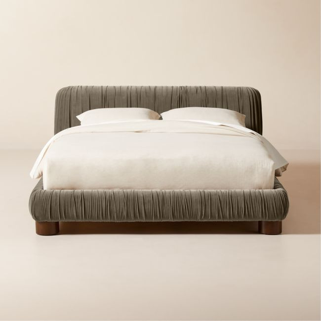 Cantar Warm Grey Velvet Upholstered Queen Bed | CB2