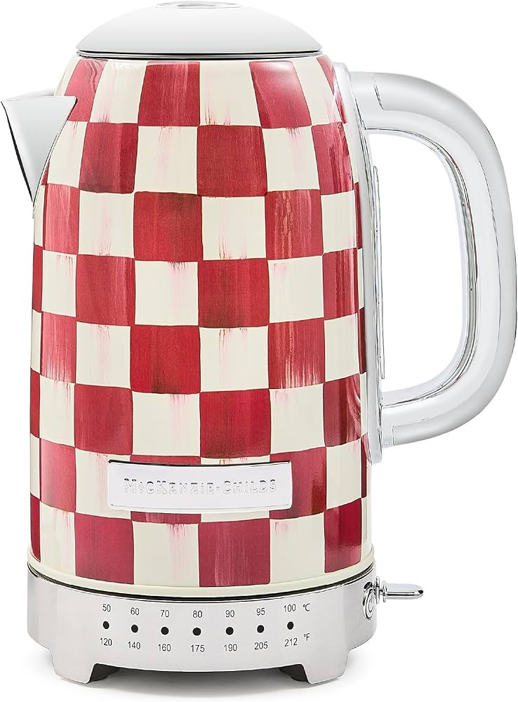 MACKENZIE-CHILDS Electric Kettle, Stainless-Steel Tea Kettle, Red-and-White Cherry Check | Amazon (US)