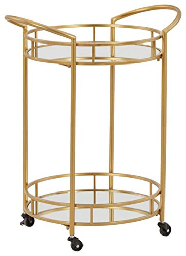 Signature Design by Ashley Wynora Round Modern Bar Serving Cart with 2 Mirrored Shelves, Gold | Amazon (US)