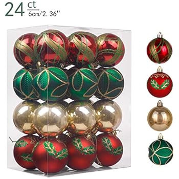 Valery Madelyn 24ct 60mm Country Road Red Green and Gold Shatterproof Christmas Ball Ornaments De... | Amazon (US)