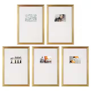 Gallery Wall Set with Offset Mat and Hanging Template Beige Picture Frame (Set of 5) | The Home Depot