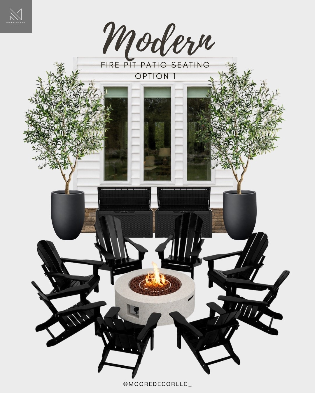 A classic fireside setup with Adirondack seating designed for cozy nights under the stars. Styled with oversized planters and clean black accents for a modern, welcoming outdoor retreat.

#LTKHome