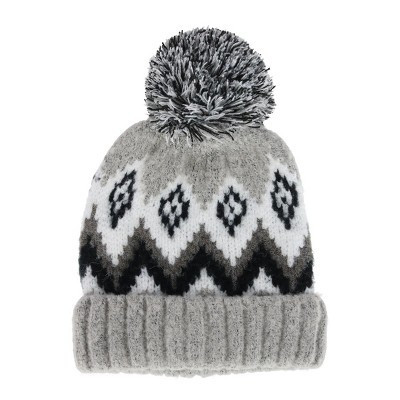 Grand Sierra Women's Winter Pattern Boucle Beanie Pom Hat, Gray | Target