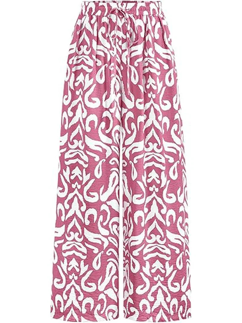 PRETTYGARDEN Womens Pants Elastic Waist Floral Lightweight Palazzo Pants for Women Casual Lounge ... | Walmart (US)