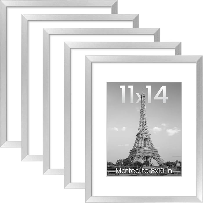 upsimples 11x14 Picture Frame Set of 5, Display Pictures 8x10 with Mat or 11x14 Without Mat, Wall... | Amazon (US)