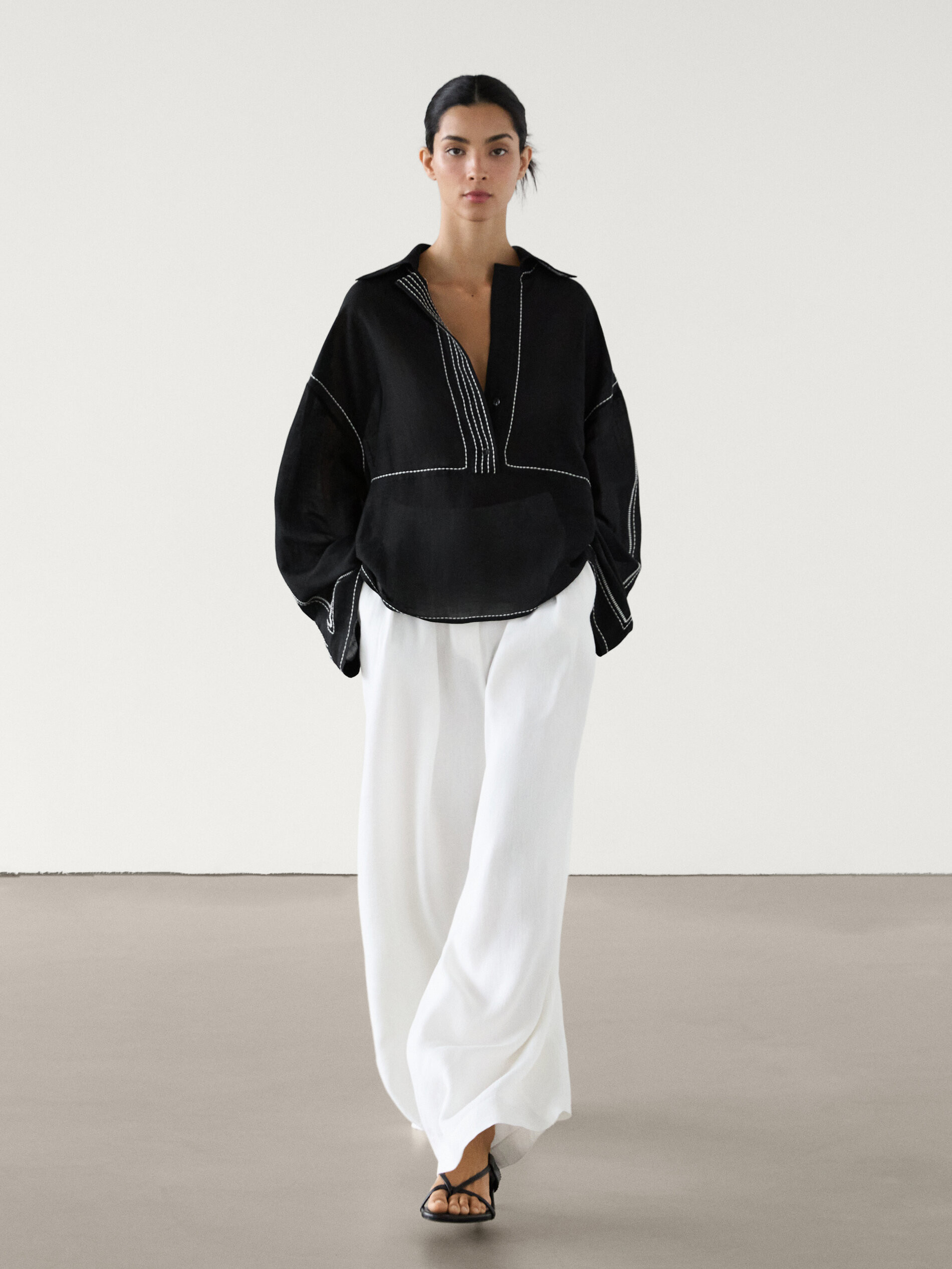 100% linen wide-leg trousers | Massimo Dutti UK