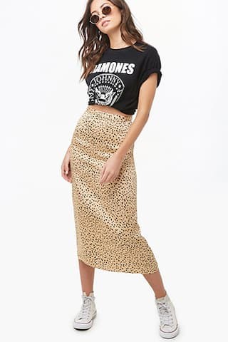 Satin Leopard Print Midi Skirt | Forever 21 (US)