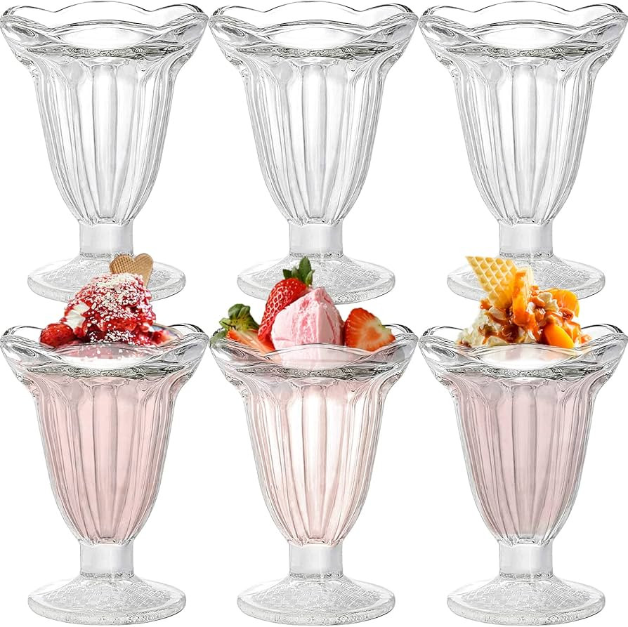 6 Pack Glass Tulip Sundae Cups, 6.7 Oz Clear Old Fashioned Soda Glass, Footed Milkshakes Glass Cu... | Amazon (US)