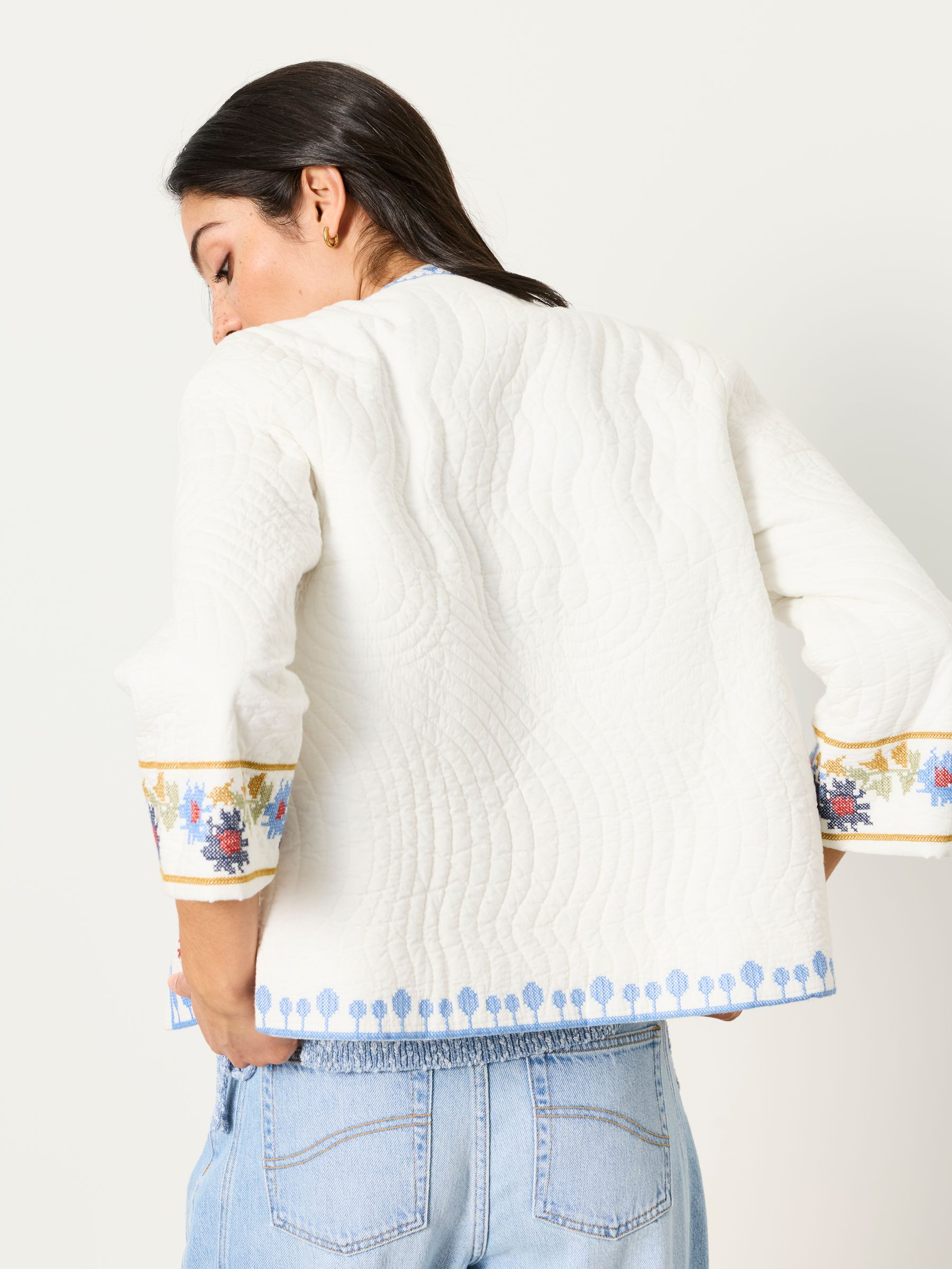 White Regular Embroidered Jacket | FatFace | Fat Face