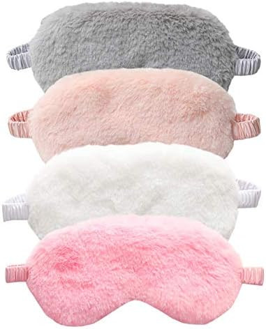 Ayygift 4-Pack New Faux Fur Eye Mask Soft Plush Nap Eyeshade Sleeping Blindfold Satin Back | Amazon (US)