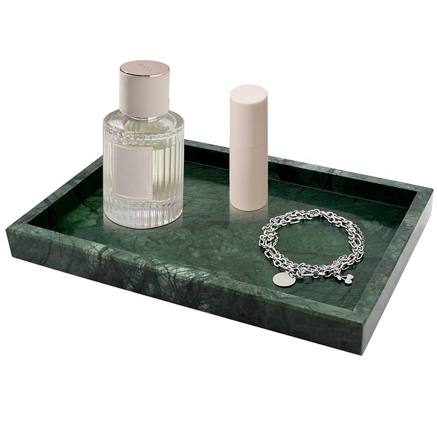 Green Marble Tray,Pure Natural Vanity Tray,Marble Trays for Kitchen Counter Non-Ceramic/Non-Resin... | Amazon (US)