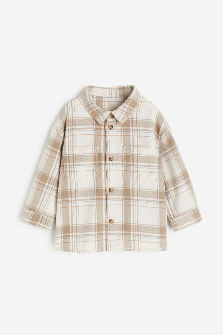 Cotton Flannel Shirt - Beige/checked - Kids | H&M US | H&M (US)