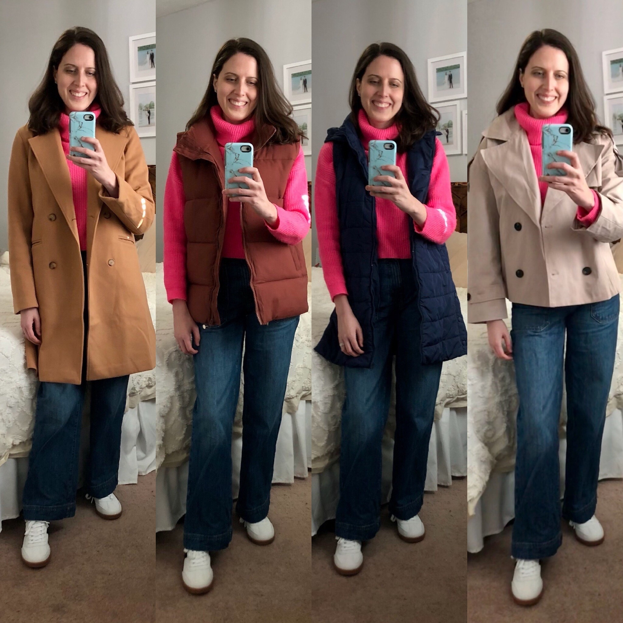 4 winter outfits to copy 🩷 would be perfect for Valentine’s Day and heading into spring 

Base is a Pink sweater,  wide leg jeans and sneakers paired with a Camel pea coat crop trench coat chocolate brown puffer vest and a long navy puffer vest. All coats and vests are from Amazon 



#LTKFindsUnder100 #LTKSeasonal #LTKFindsUnder50