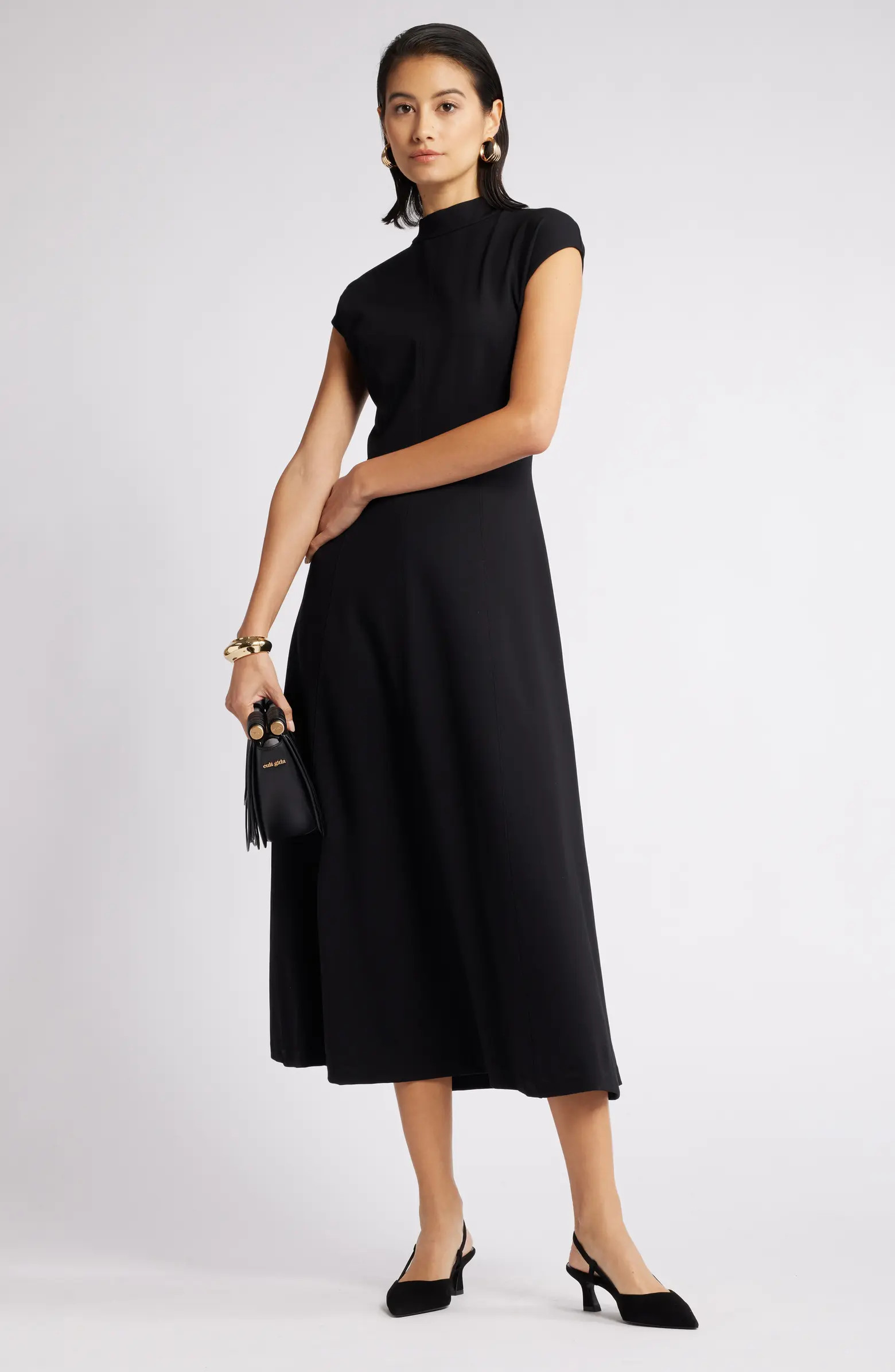 Mock Neck Ponte Midi Dress | Nordstrom