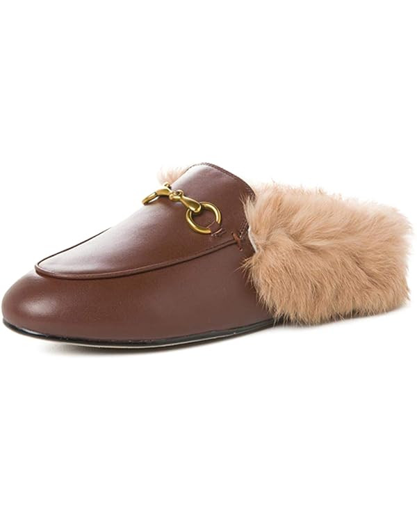 Arqa Fur Mules for Women Comfortable Leather Buckle Mule Flats Furry Padded Backless Loafers Casu... | Amazon (US)