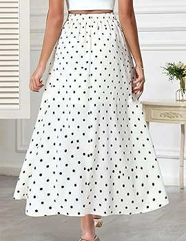 DERAX Women's Polka Dot Flowy Maxi Skirt A-Line High Waisted Vintage Retro Elegant 2026 Spring Su... | Amazon (US)
