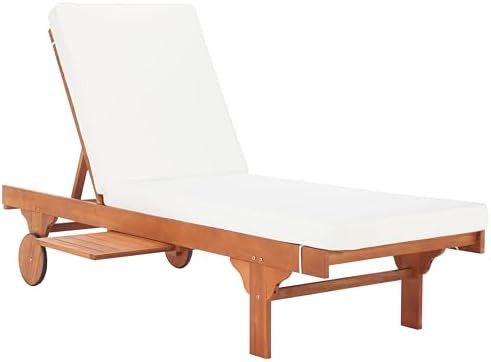 SAFAVIEH Outdoor Collection Newport Natural/ Beige Cushion Built-in Side Table Adjustable Chaise ... | Amazon (US)