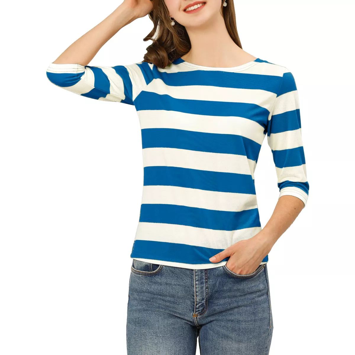 Allegra K Women's Elbow Sleeves Casual Basic Boat Neck Slim Fit T-Shirts | Target