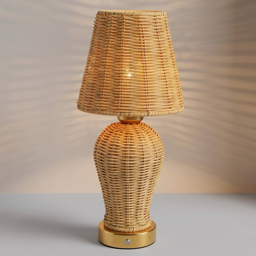 Boho Rattan Rechargeable Cordless Table Lamp, Touch Dimmable Battery Operated Table Light, for Pa... | Amazon (US)