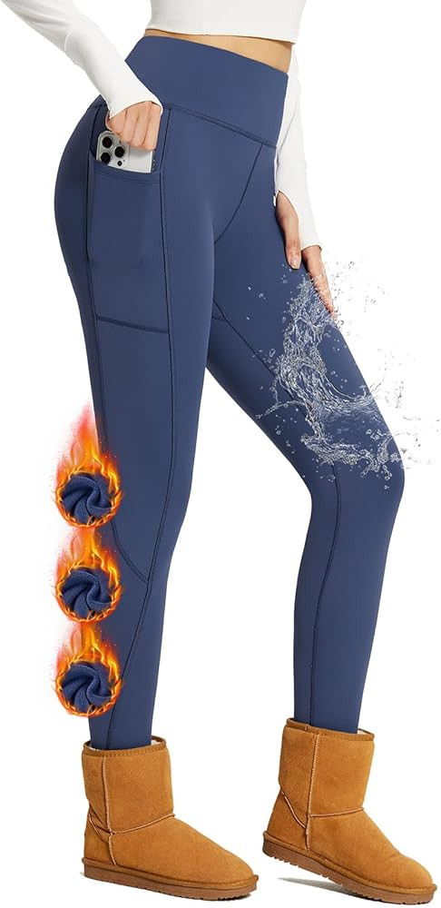 BALEAF Women's Thick Fleece Lined Leggings Water Resistant Zipper Pocket High Waisted Winter Snow... | Amazon (US)
