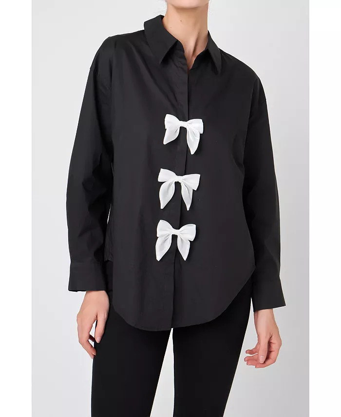 English Factory Women's Bow Poplin Shirt - Macy's | Macy's