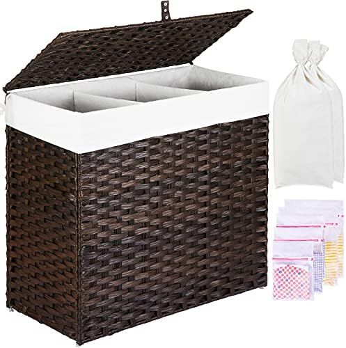 GREENSTELL Laundry Hamper with Lid, 125L Large 3 Sections Clothes Hamper with 2 Removable Liner Bags | Amazon (US)