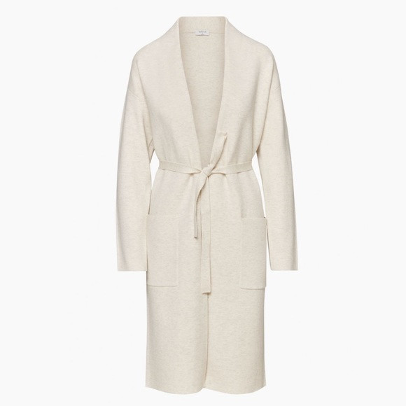 Aritzia Bababton Ty Cardigan Heather Birch Long Cream Duster Sweater Medium $148 | Poshmark