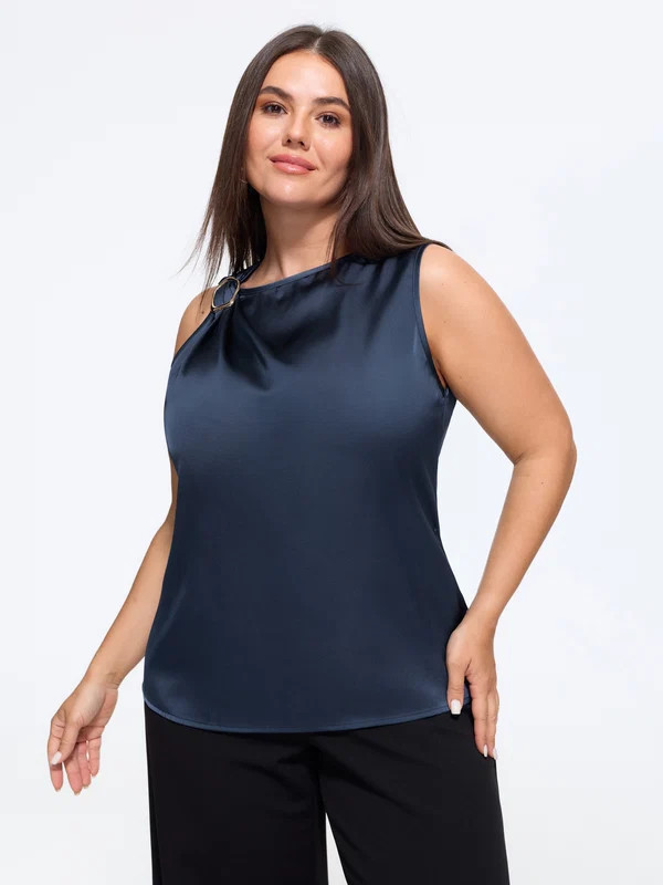 Satin Draped Neck Metal Ring Decor Tank Top | Bloomchic