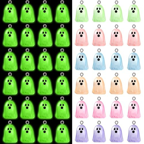 Augshy 64 Pcs Halloween Ghost Charms, Resin Ghost Charms Luminous Ghost Beads Halloween Pendant Bulk Glow in The Dark Ornament for DIY Bracelet Necklace Earrings Jewelry Making Accessories Decorations | Amazon (US)