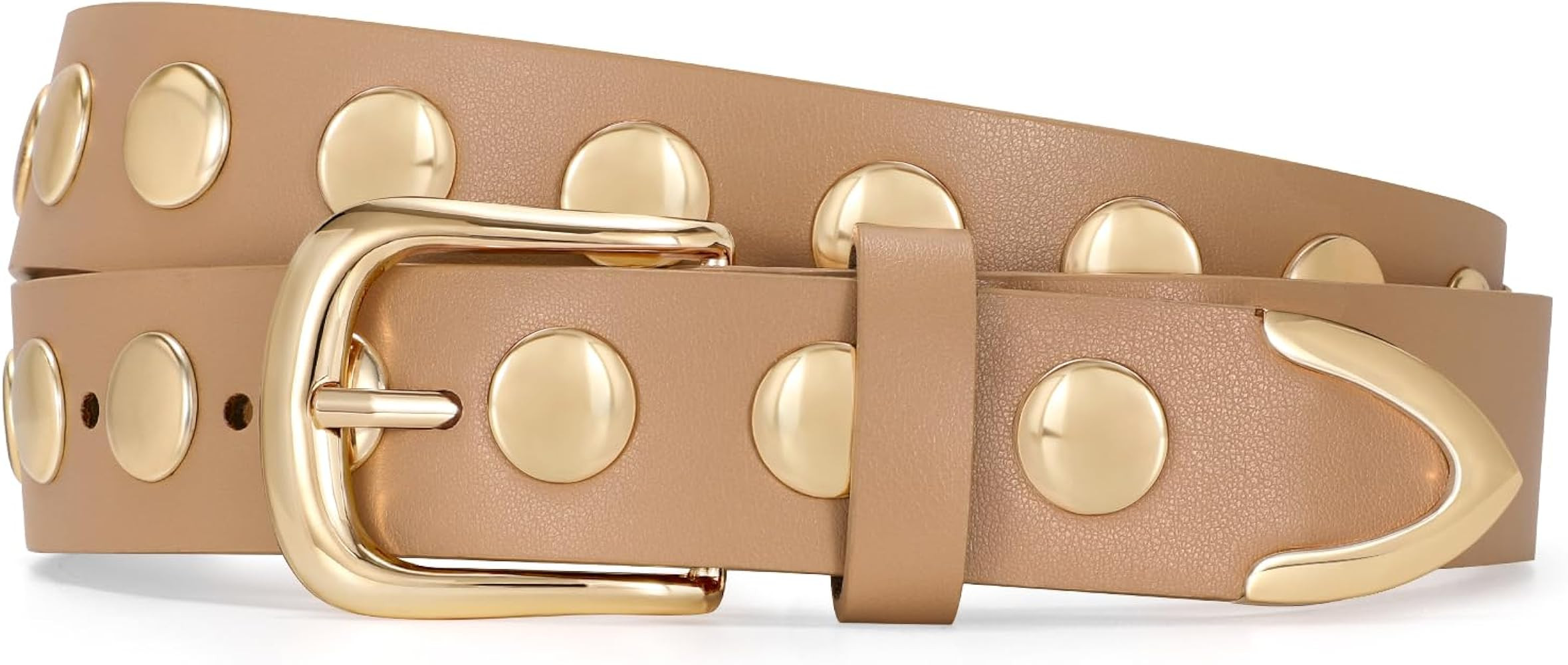 JASGOOD Women Fashion Leather Belt Punk Studded Belt for Jeans Pants Dresses | Amazon (US)