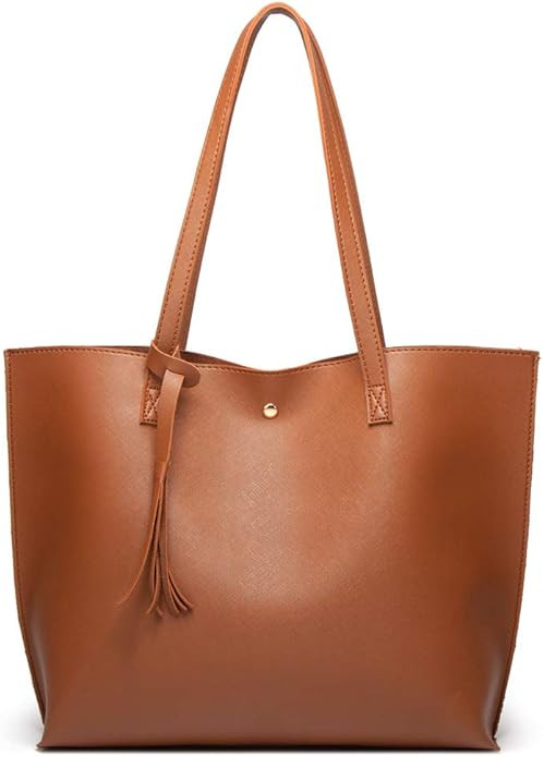 Women's Soft Faux Leather Tote Shoulder Bag from Dreubea, Big Capacity Tassel Handbag | Amazon (US)