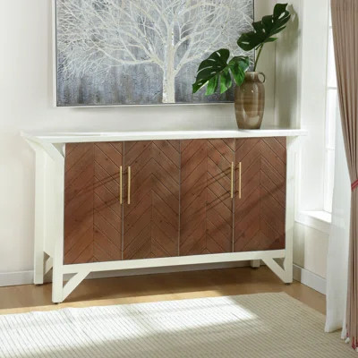 Norman Wyatt Home - 4-Door Wooden Chevron Cabinet - White | Wayfair North America