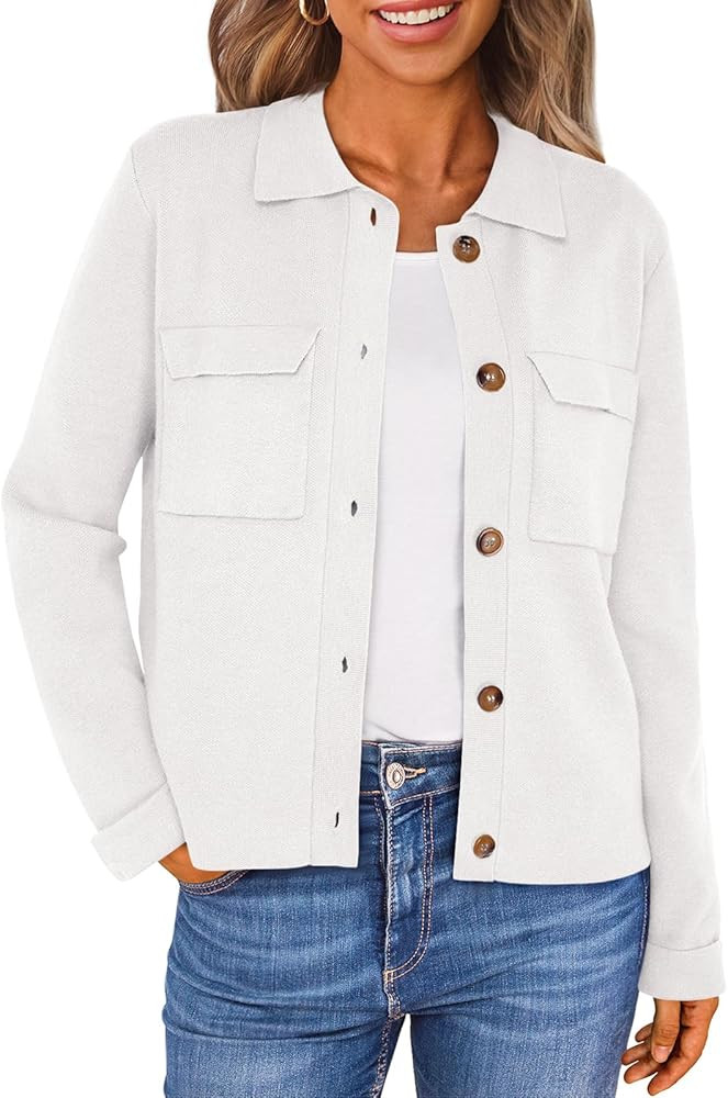 LILLUSORY Jackets for Women Button Down Cropped Knit Cardigan with Pockets 2024 Fall Outfits Clot... | Amazon (US)