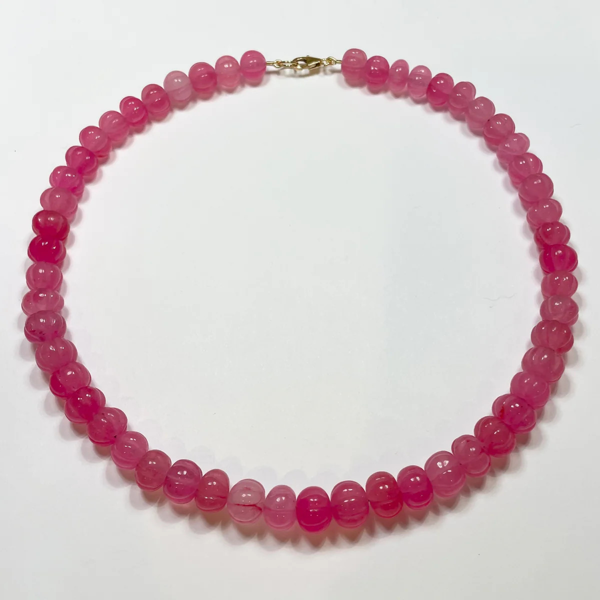 bubble gum pink carved chalcedony candy necklace | Theodosia Jewelry