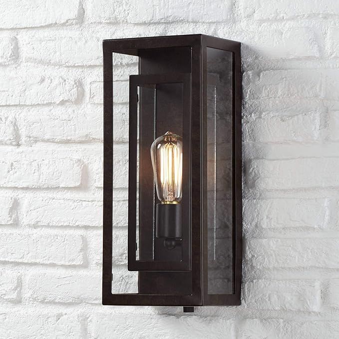 Modern Contemporary Outdoor Wall Light Fixture Bronze Brown Double Box 15 1/2" Clear Glass Decor ... | Amazon (US)