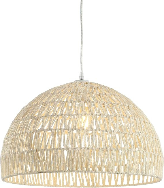 JONATHAN Y 20" Cream Modern Bohemian Woven Rope LED Pendant Light Fixture, Adjustable Dome Ceilin... | Amazon (US)