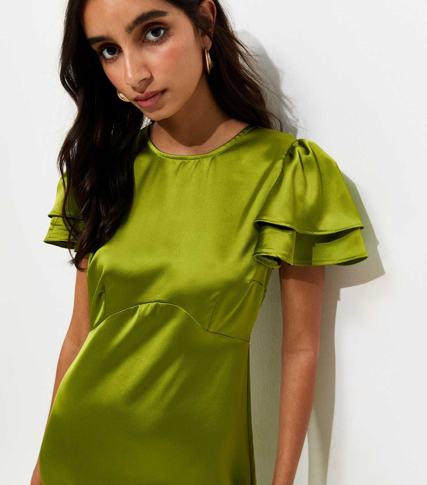 Light Green Satin Flutter Sleeve Midi Dress | New Look | New Look (UK)