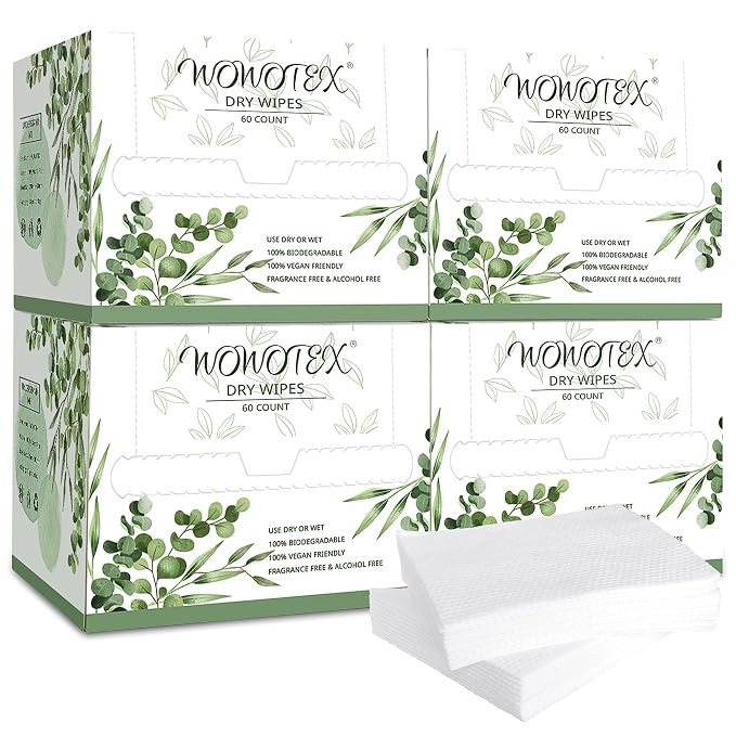 WOWOTEX Disposable Face Towel Biodegradable Large Dry Face Wipes 240 Count/4 Box Extra Thick Soft... | Amazon (US)