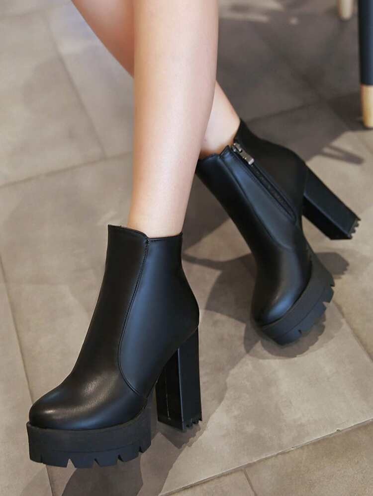 Side Zipper Platform Boots | SHEIN