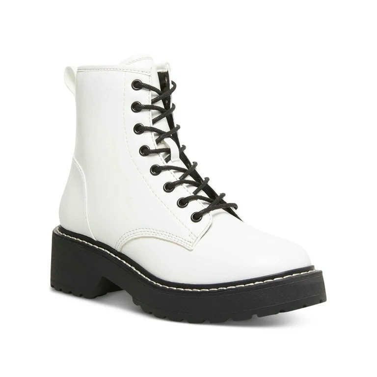 MADDEN GIRL Womens White Lug Sole Lace Carra Round Toe Block Heel Zip-Up Combat Boots 10 M | Walmart (US)