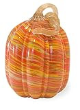 Boston International Decorative Handblown Glass Pumpkin Figurine, 7 x 10.5-Inches, Orange and Yellow | Amazon (US)