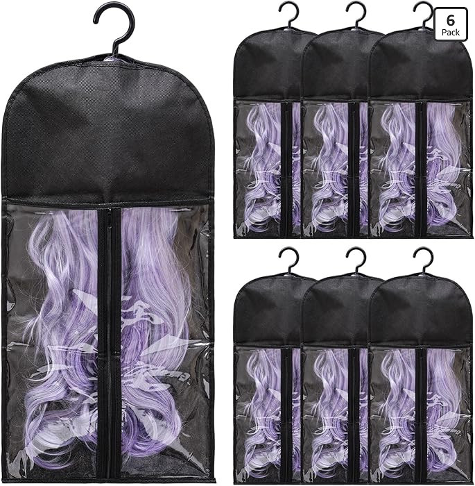 6-Pack Hair Extension Holder - Wig Storage Bags with Hanger for Multiple Wigs, Dust-proof, Ideal ... | Amazon (US)