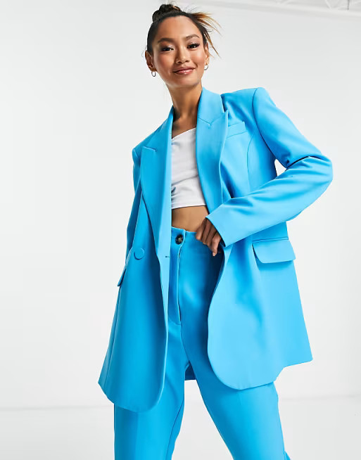 River Island structured double breasted blazer in bright blue - part of a set | ASOS (Global)