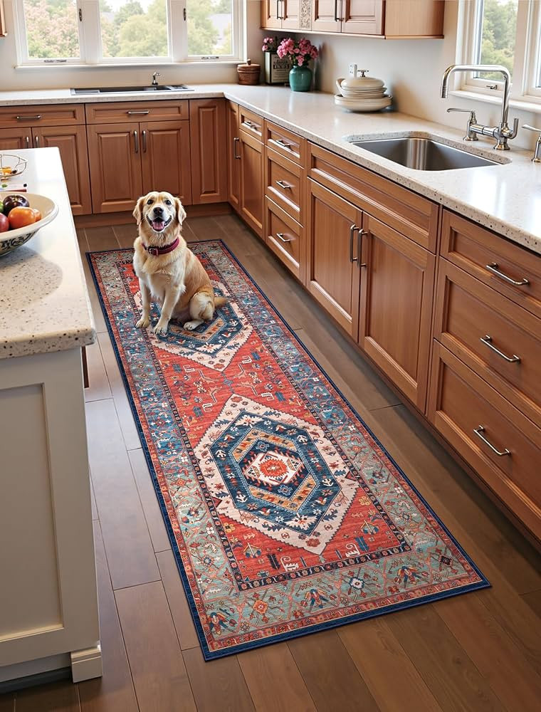 SERISSA 2x6 Washable Non Slip Boho Runner Rug for Hallway\uff0cRust | Amazon (US)