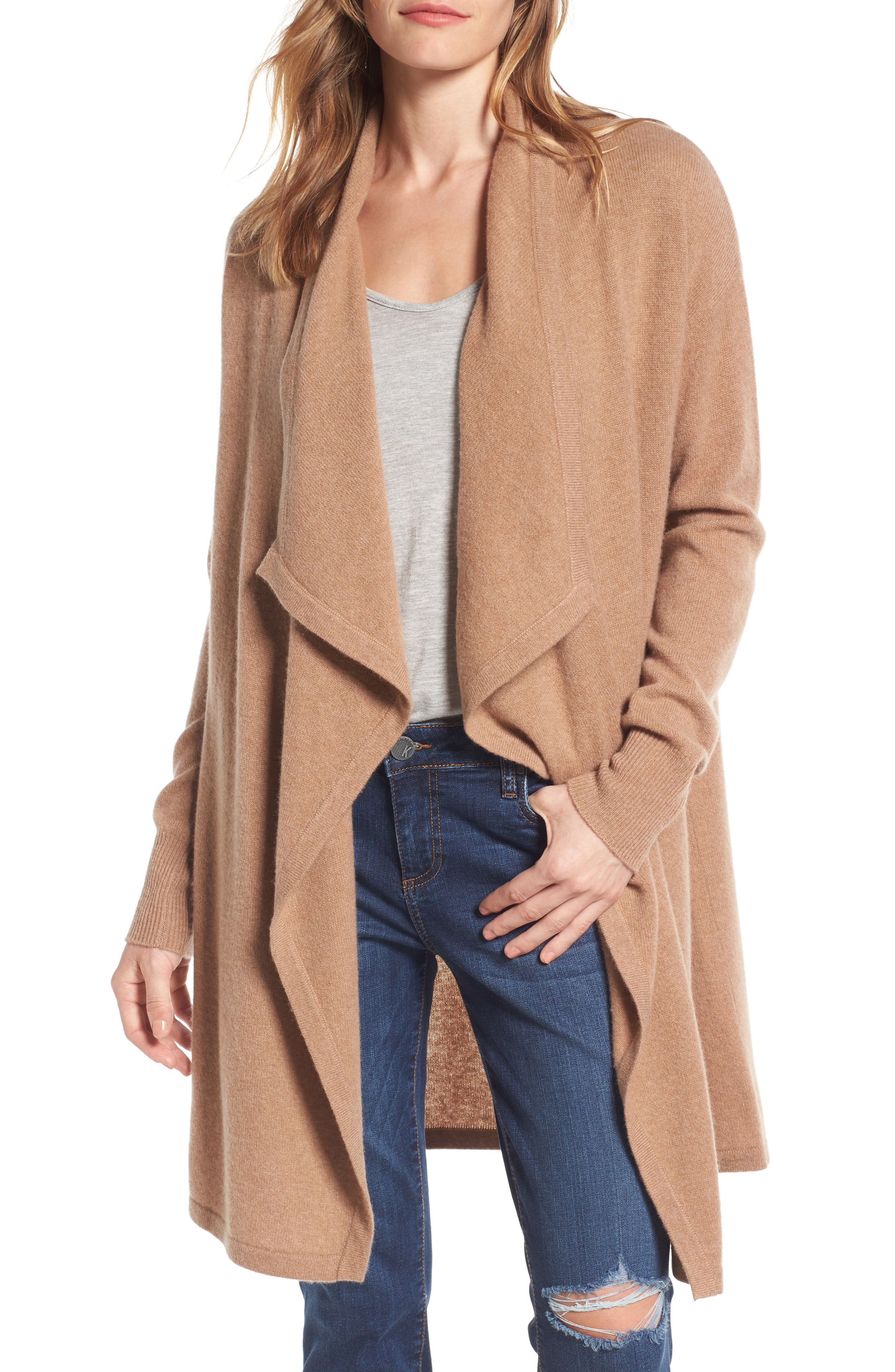 Cashmere Long Drape Front Cardigan | Nordstrom